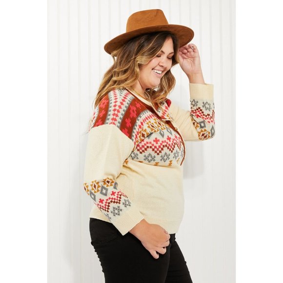 Andree by Unit Full Size Geometric Half-Button Henley Sweater - Picture 7 of 9